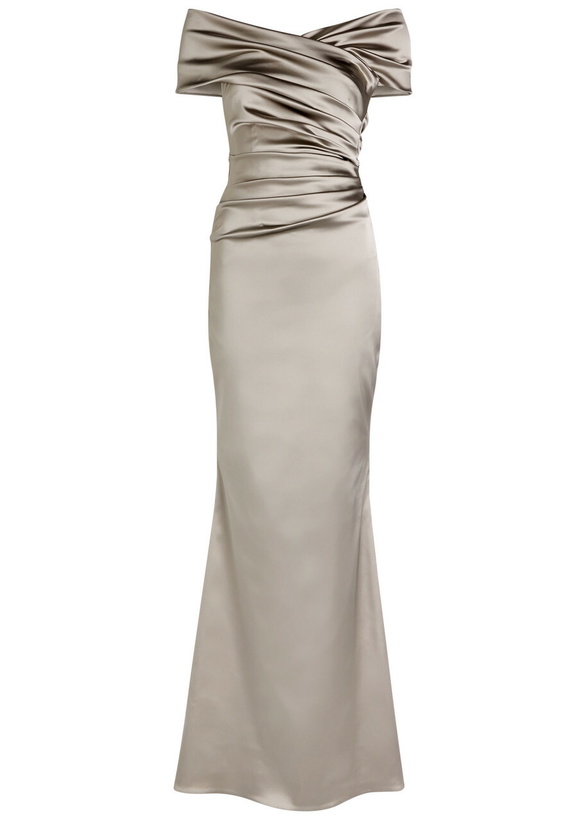 Photo: Talbot Runhof Ruched Satin Gown Oyster