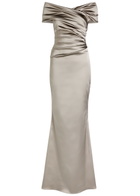 Talbot Runhof Ruched Satin Gown Oyster