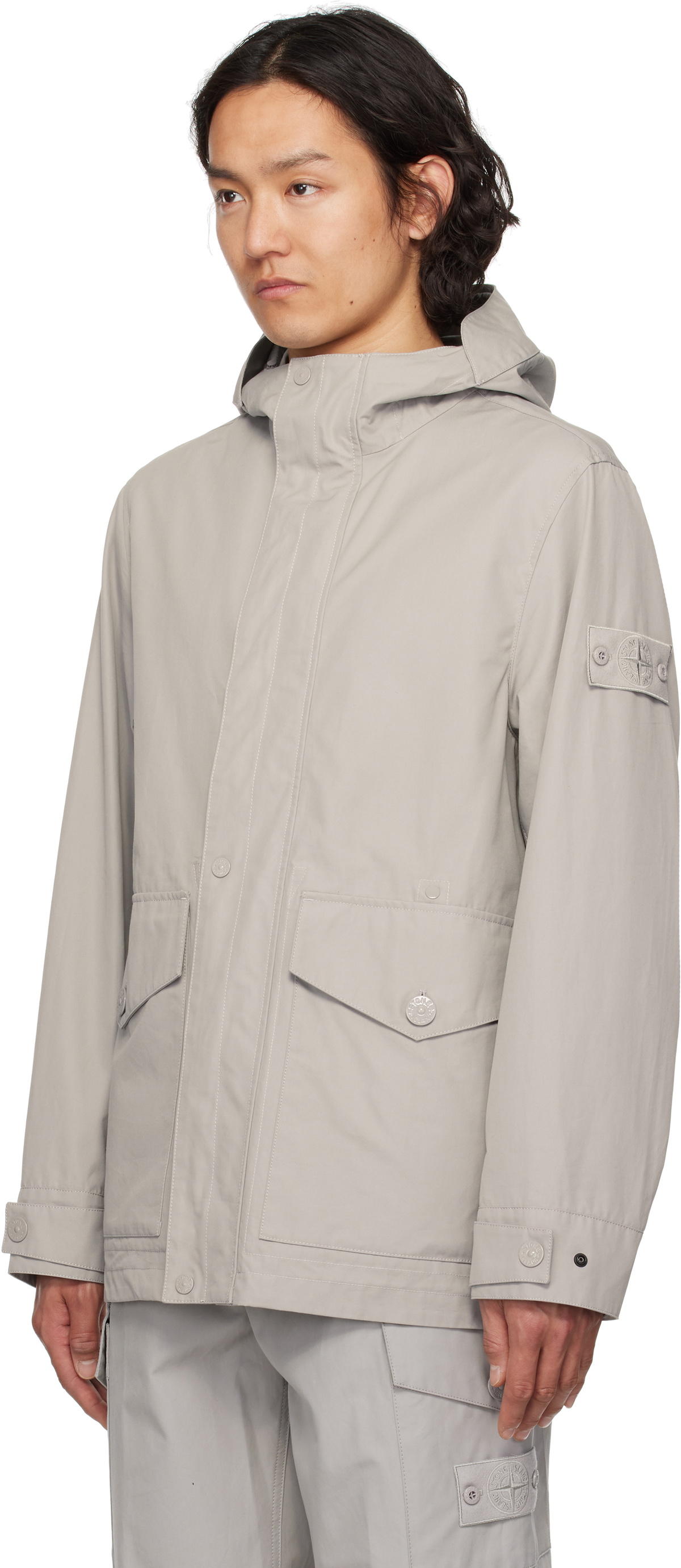 Stone Island Gray Weatherproof Cotton Canvas Coat
