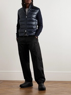 Moncler - Logo-Appliquéd Ribbed Cotton and Quilted Shell Down Cardigan - Blue