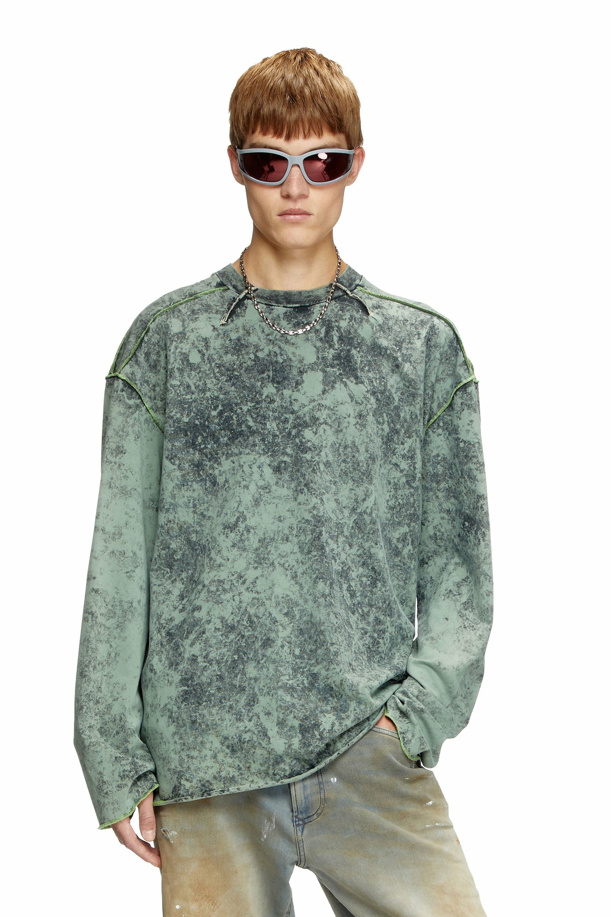 Diesel Treated long-sleeve T-shirt - T-Shirts Mens in Green Diesel
