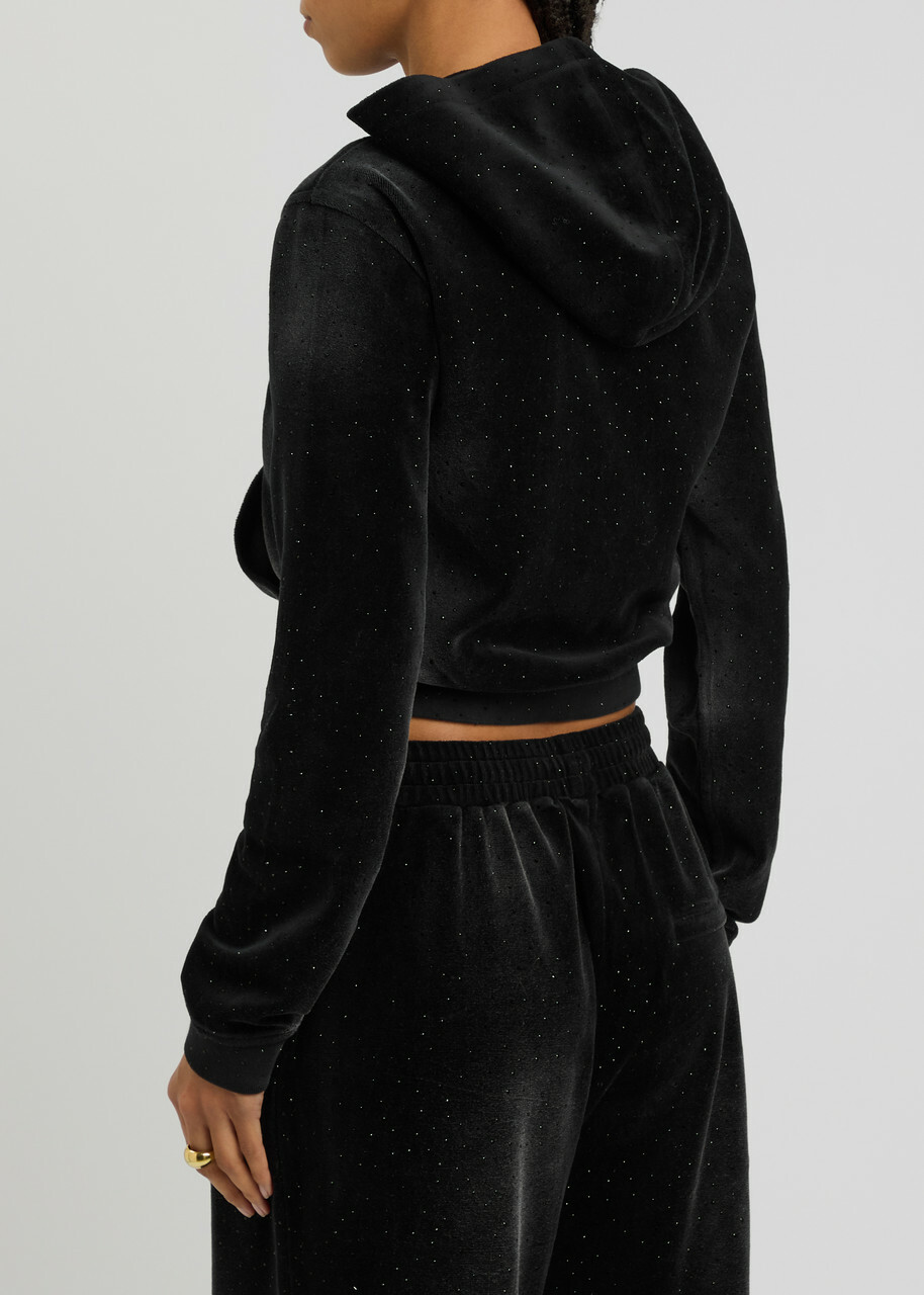 Alexanderwang.t Faded Crystal-embellished Hooded Velour Sweatshirt Black