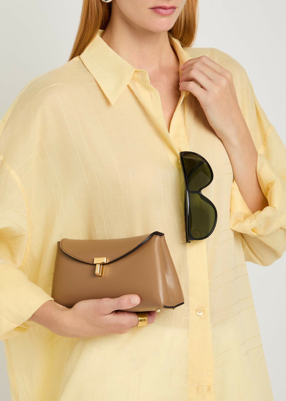 Toteme T-lock Mini Leather Clutch - Camel - One Size