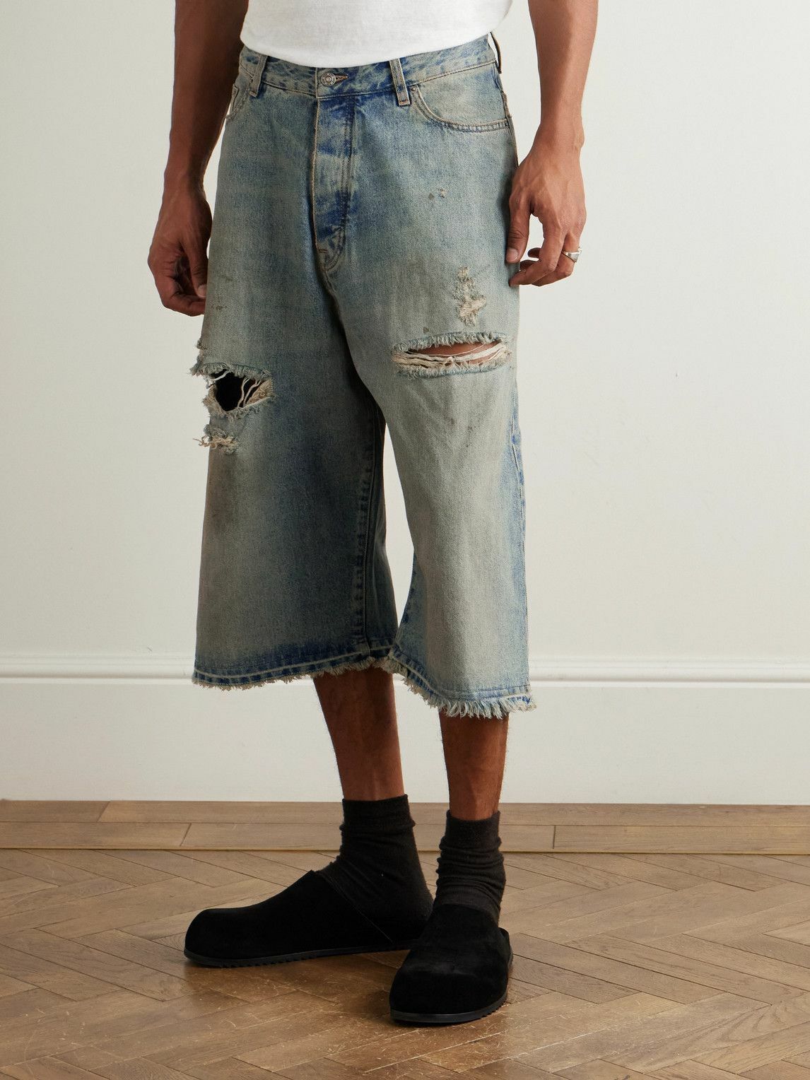 424 - Straight-Leg Distressed Denim Shorts - Blue
