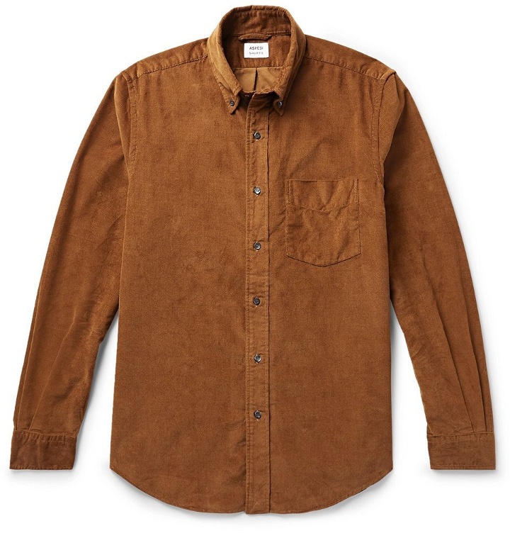 Photo: Aspesi - Slim-Fit Button-Down Collar Cotton-Corduroy Shirt - Men - Brown