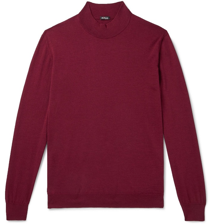 Photo: Kiton - Cashmere and Silk-Blend Mock Neck Sweater - Burgundy