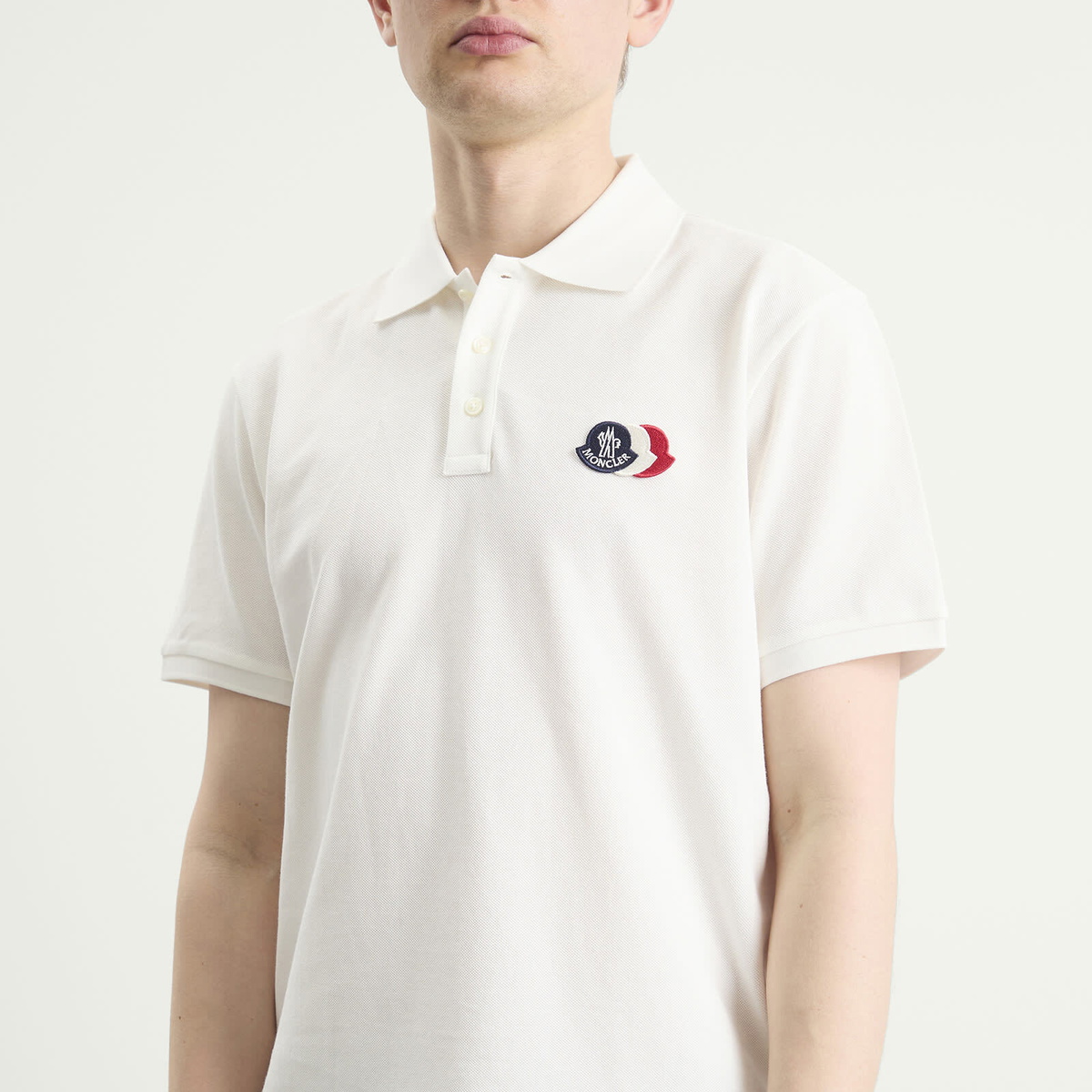 Moncler Men's Tripe Crest Polo Shirt in White