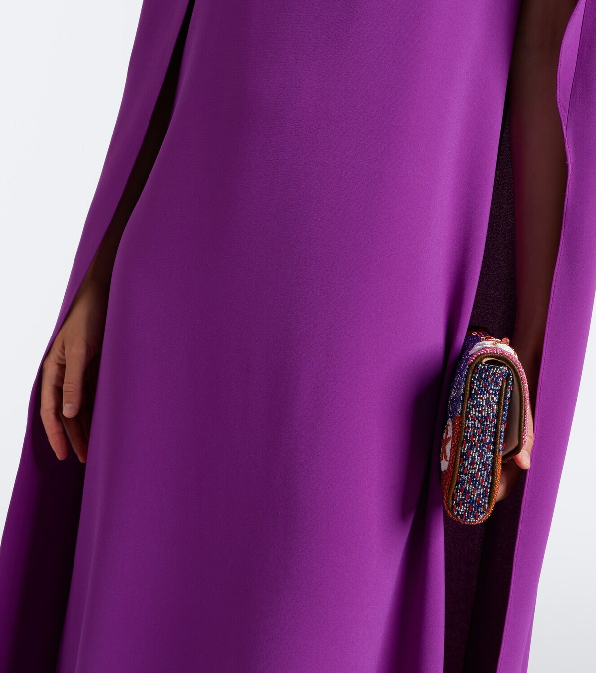 Oscar de la Renta Embellished caped silk-blend georgette gown