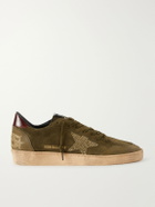 Golden Goose - Ball Star Distressed Leather-Trimmed Studded Suede Sneakers - Green