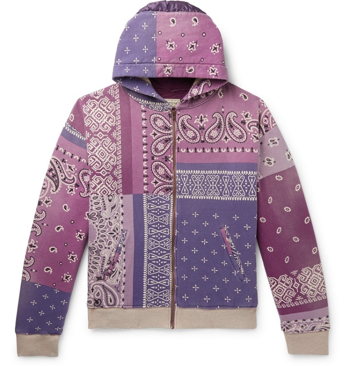 Photo: KAPITAL - Patchwork Bandana-Print Cotton-Jersey and Quilted Satin Hoodie - Purple