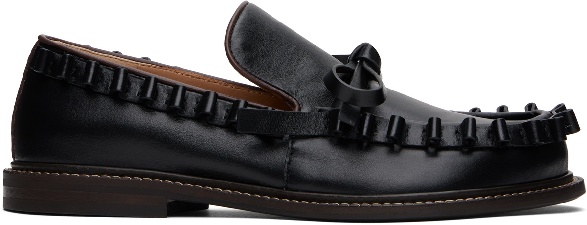 JW ANDERSON Black Leather  Slip-Ons JW Anderson Black Ruffle Leather Slip-on Loafers JW Anderson main image 3