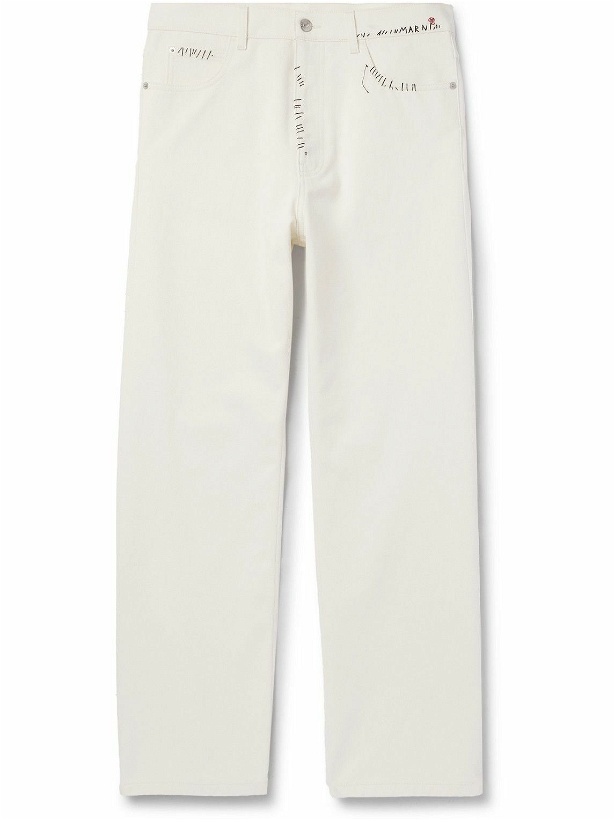 Photo: Marni - Straight-Leg Logo-Embroidered Cotton-Drill Trousers - White