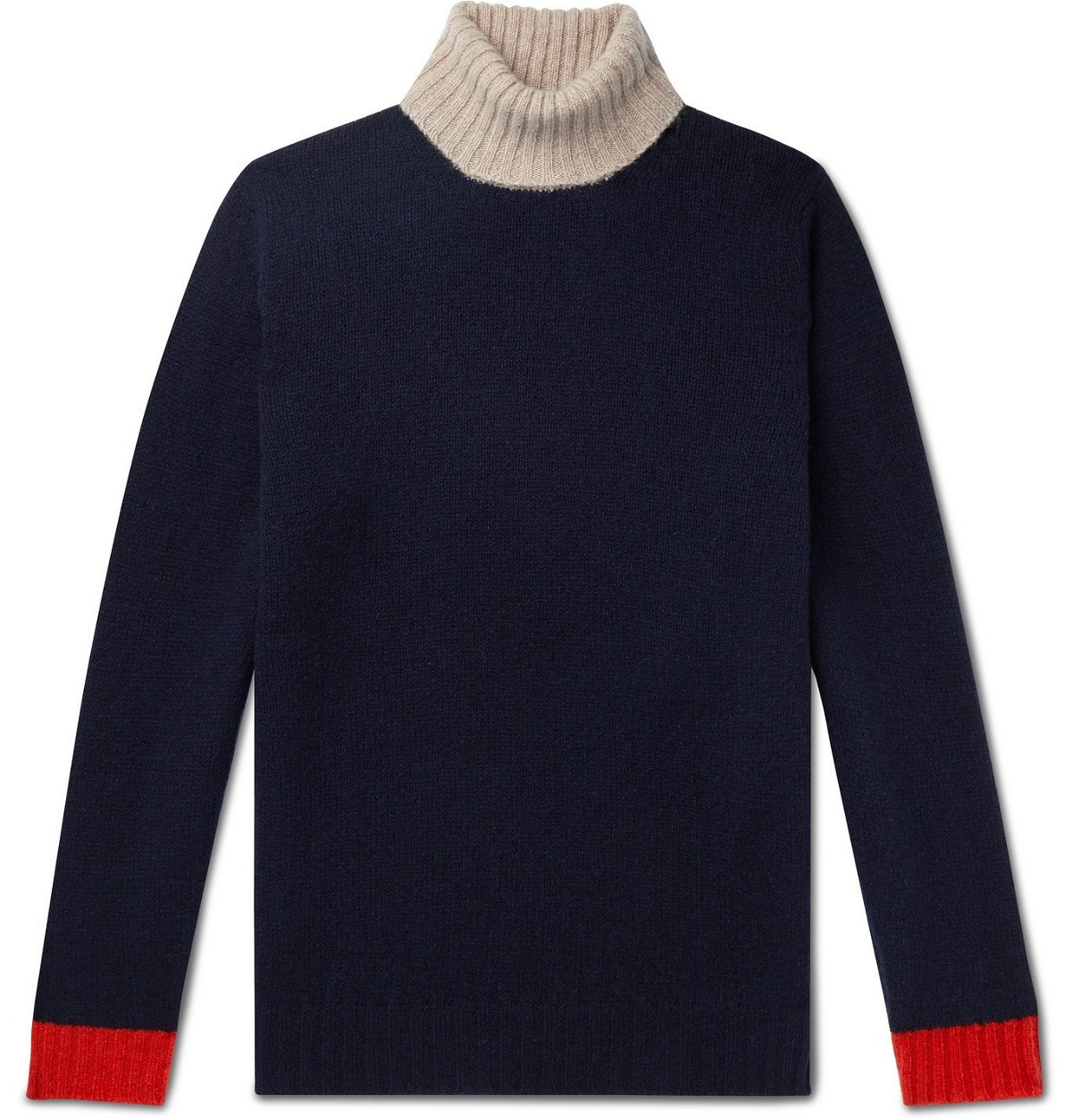 Photo: MAN 1924 - Slim-Fit Colour-Block Wool Rollneck Sweater - Blue
