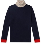 MAN 1924 - Slim-Fit Colour-Block Wool Rollneck Sweater - Blue