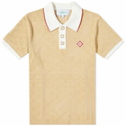 Casablanca Men's Monogram Velour Polo Shirt in Taupe