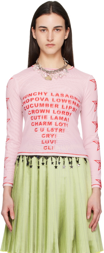 Photo: Chopova Lowena Pink 'Crunchy Lasagna' Fitted Mesh Top