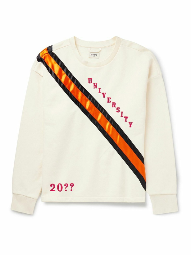 Photo: BODE - Grad Colors Satin-Trimmed Embroidered Cotton-Jersey Sweatshirt - Neutrals