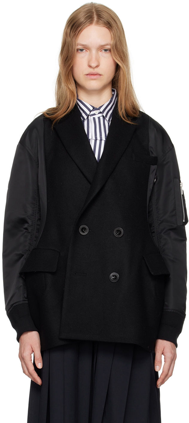 sacai Cotton Gabardine Wool Melton Coat