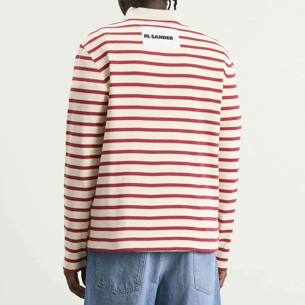 Jil Sander Men's Stripe Long Sleeve Polo in Salty Red