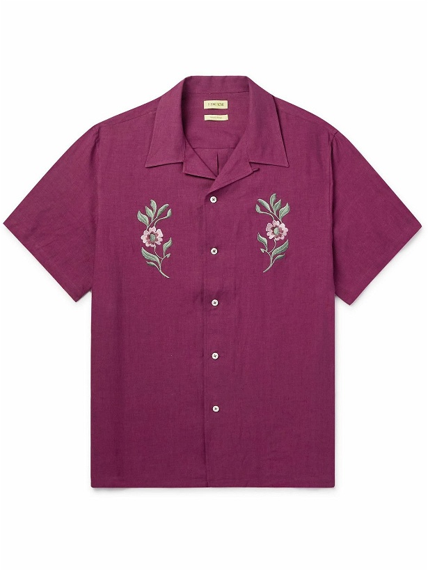 Photo: De Bonne Facture - Camp-Collar Embroidered Linen Shirt - Purple