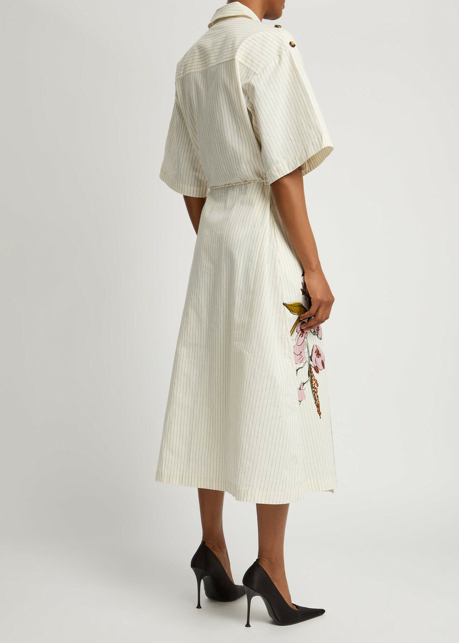Stine Goya Striped Printed Cotton Midi Shirt Dress Cream