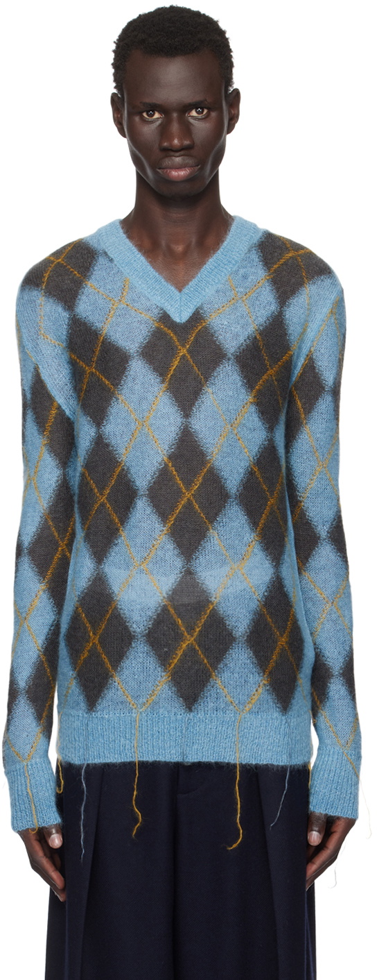 Blue Argyle Sweater by Marni on Sale
