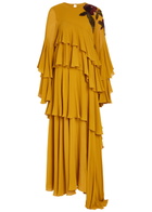 LA Double J Naiad Ruffled Embellished Silk-georgette Maxi Dress Yellow