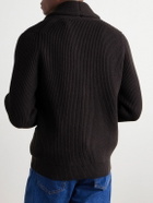 Anderson & Sheppard - Shawl-Collar Ribbed Wool and Cashmere-Blend Cardigan - Brown