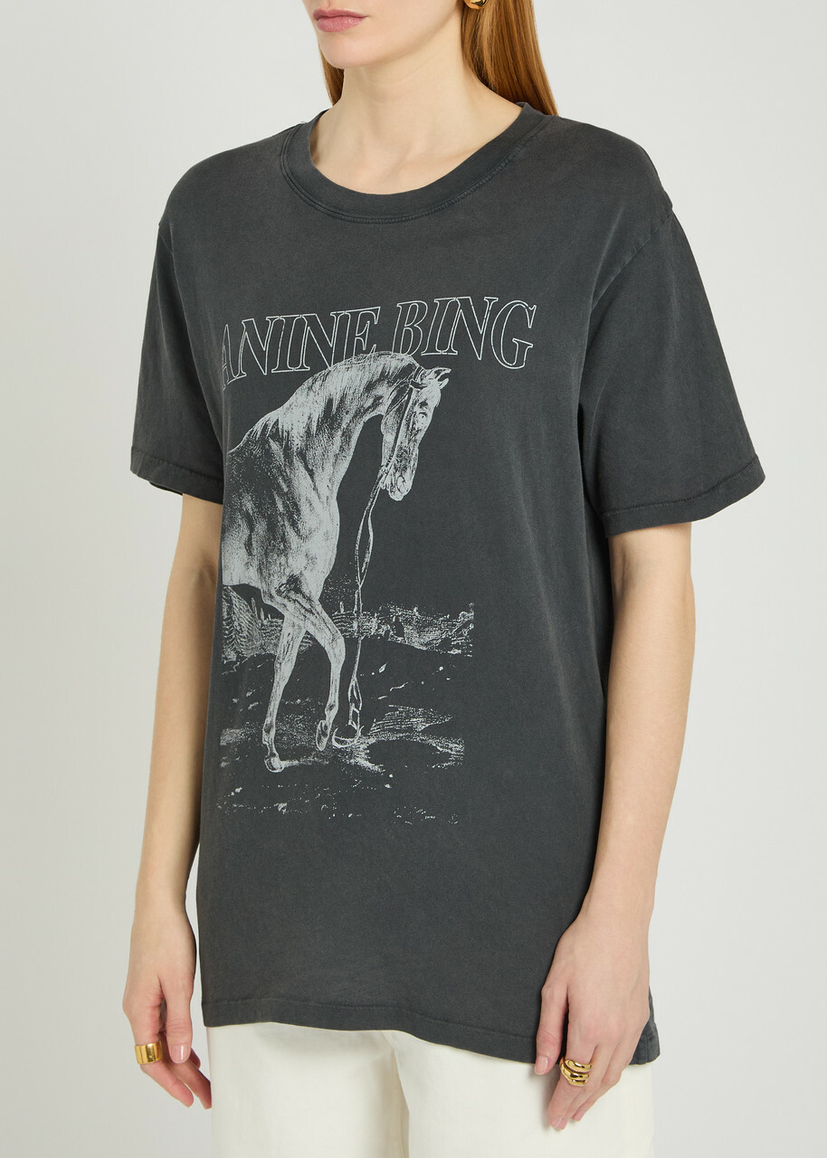 Anine Bing Lili Printed Cotton T-shirt Black