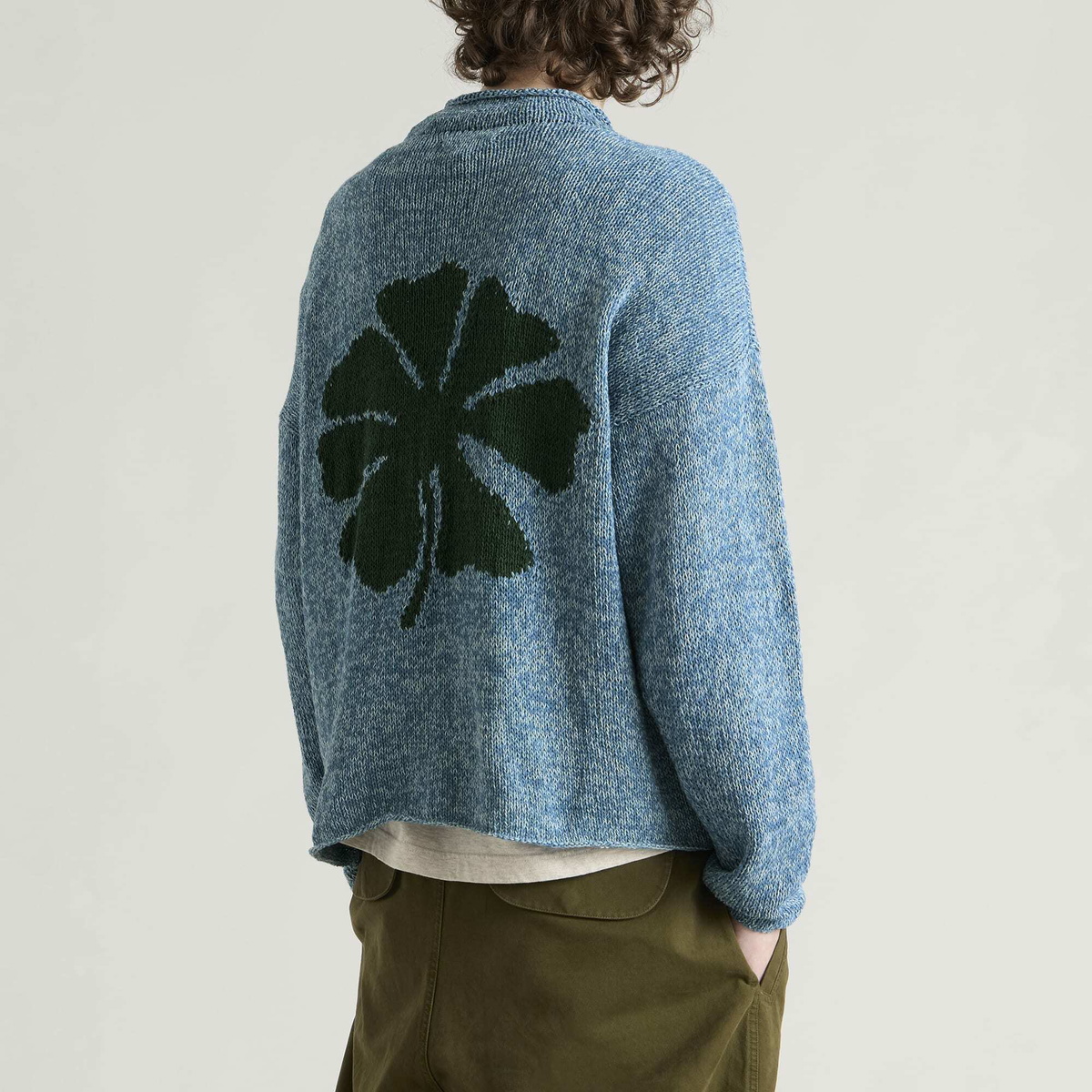 Story mfg. Men's Hand Knit Twinsun Roll Neck in Twisted Indigo Luck