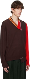 kolor Brown & Red Paneled Sweater
