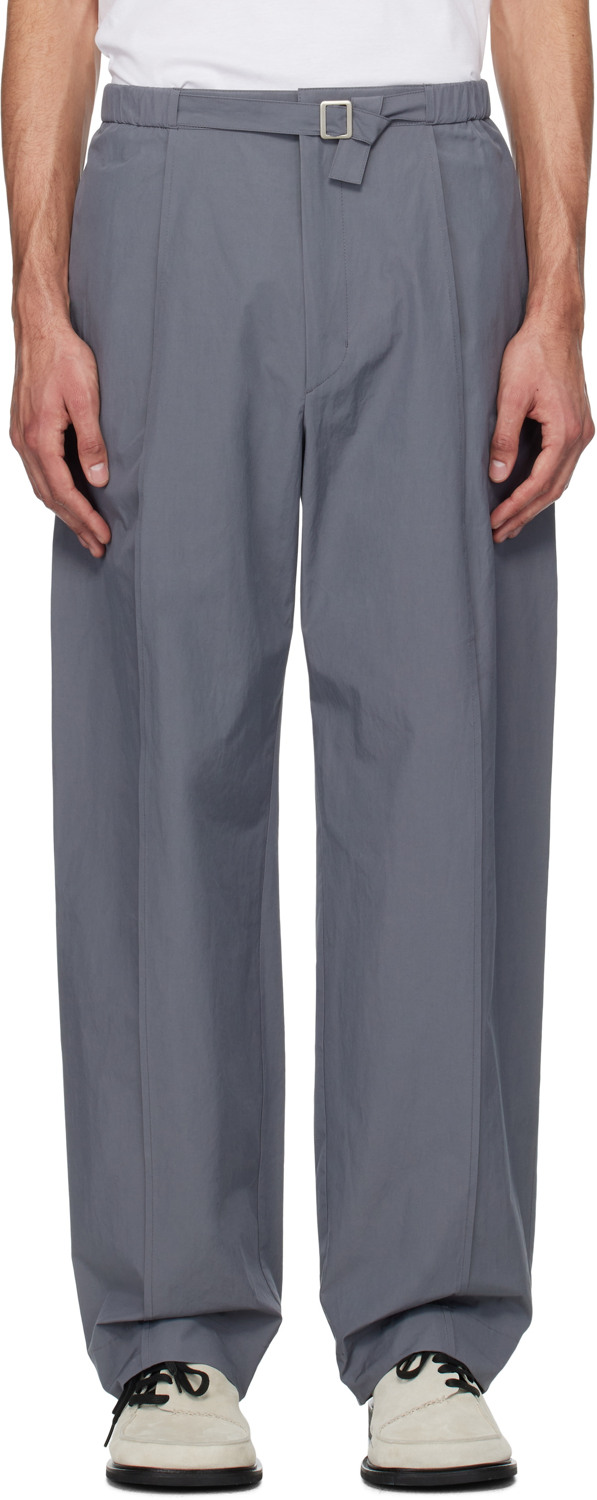 AMOMENTO Gray Belted Tuck Banding Trousers
