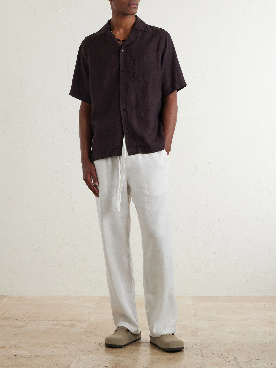Frescobol Carioca - Angelo Camp-Collar Linen Shirt - Brown