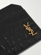 SAINT LAURENT - Tiny Cassandre Logo-Appliquéd Croc-Effect Leather Cardholder