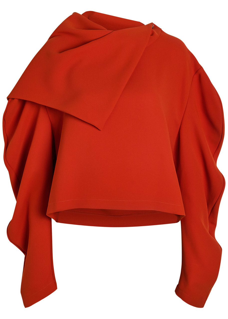 A.W.A.K.E Mode Draped Panelled-collar Crepe top Terracotta