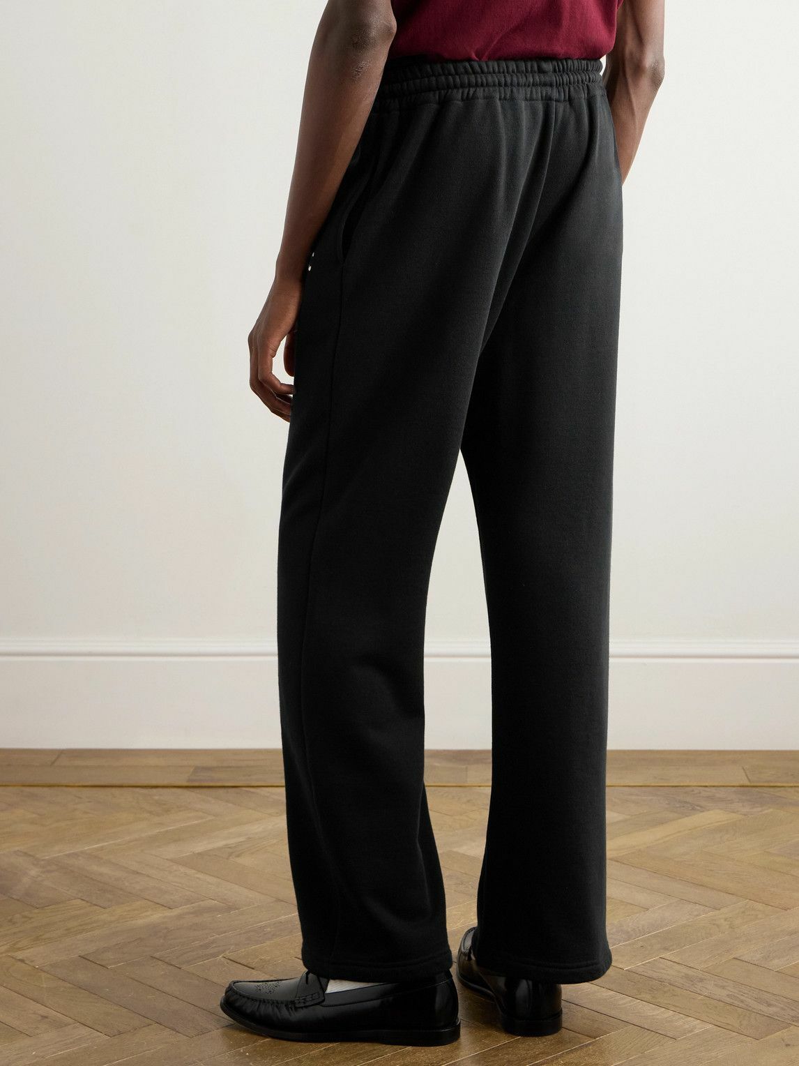 CELINE - Triomphe Straight-Leg Logo-Embroidered Cotton and Cashmere-Blend Jersey Sweatpants - Black