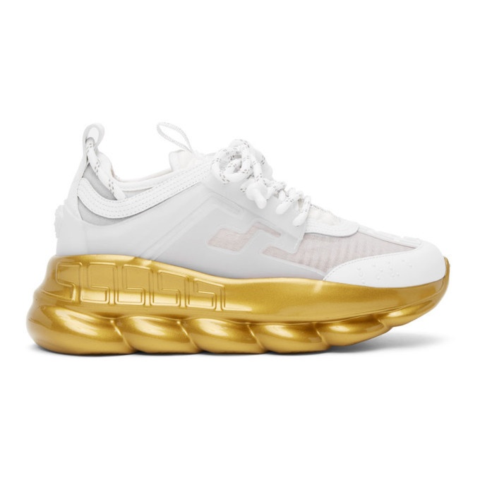 Photo: Versace White and Gold Chain Reaction Sneakers