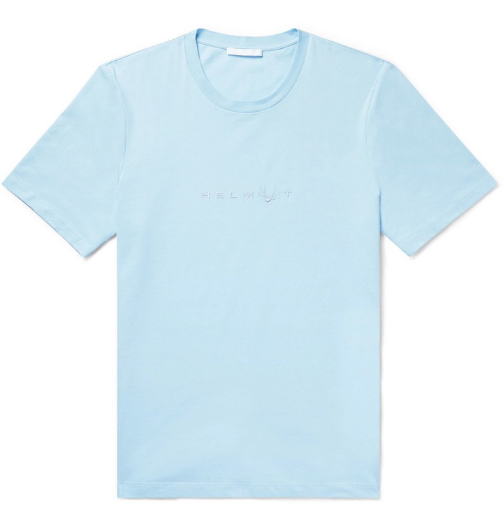 Photo: Helmut Lang - Logo-Embroidered Cotton-Jersey T-Shirt - Sky blue