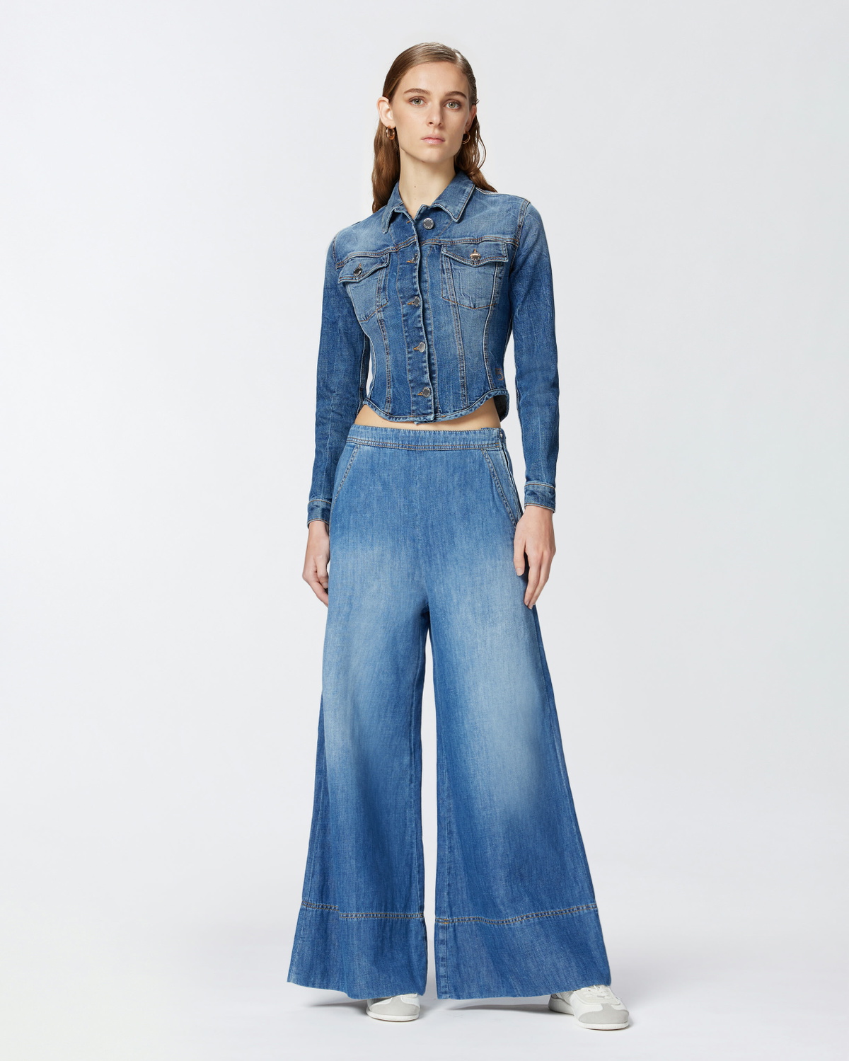 Pinko Bustier Jacket In Indigo Denim Medium Dark Vintage Wash