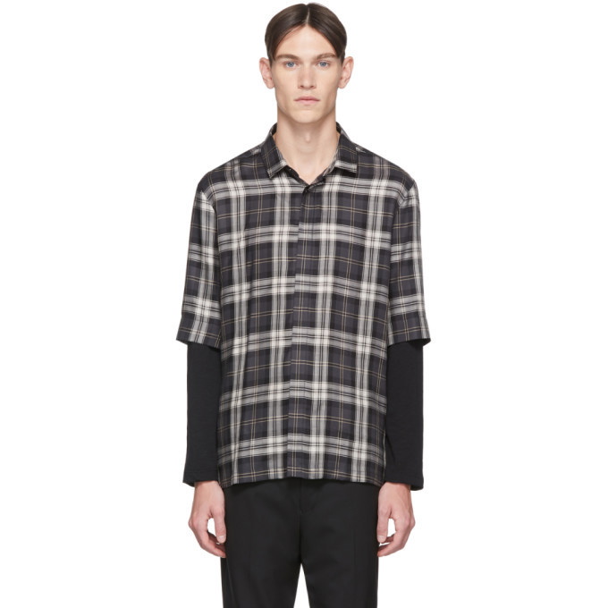 Photo: Neil Barrett Black and Grey Lyocell Plaid Long Sleeve Shirt