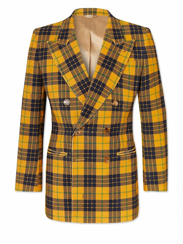 Photo: GUCCI - Double-Breasted Checked Cotton-Corduroy Blazer - Yellow