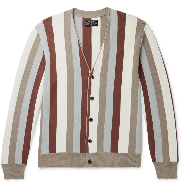 Photo: Beams Plus - Slim-Fit Striped Cotton Cardigan - Brown