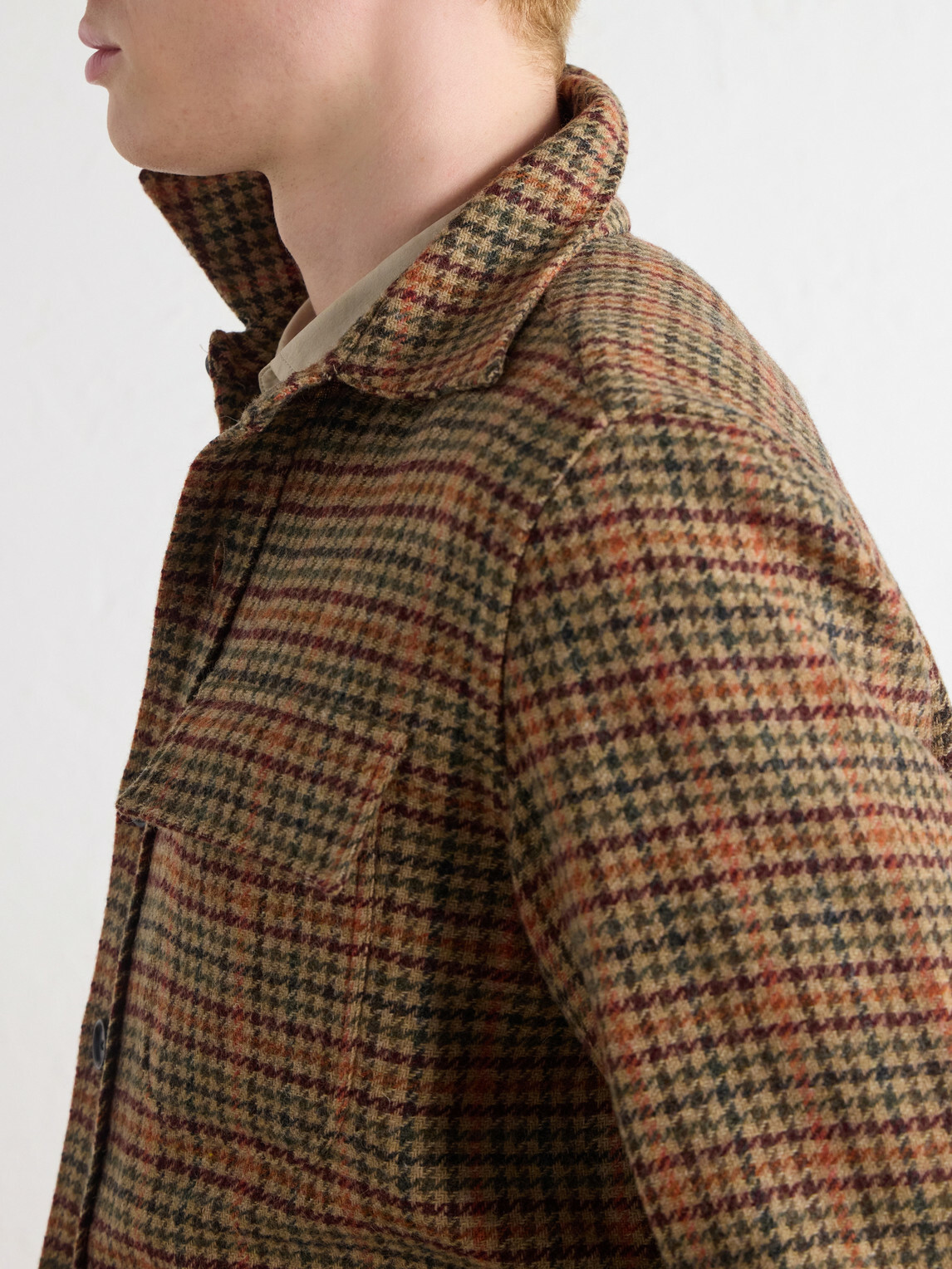 De Petrillo - Houndstooth Virgin Wool Overshirt - Brown