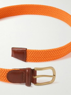 Anderson & Sheppard - 3.5cm Leather-Trimmed Woven Elastic Belt - Orange