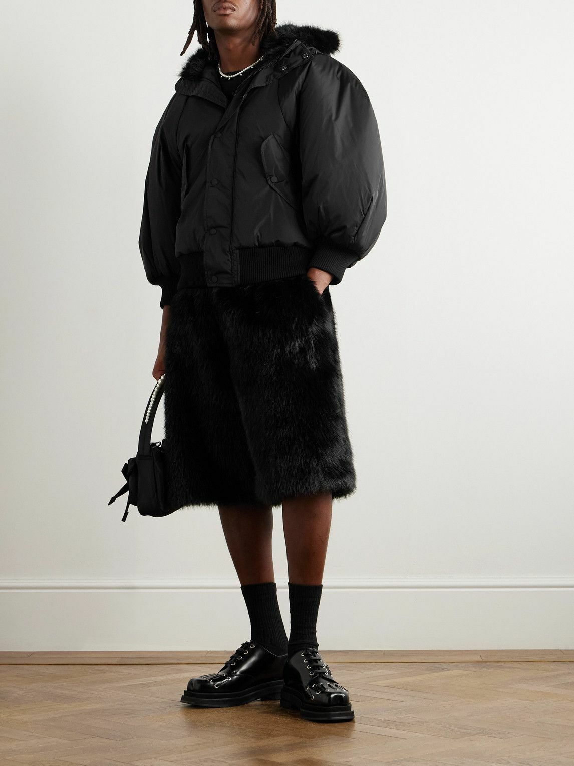 Simone Rocha - Wide-Leg Faux Fur Shorts - Black Simone Rocha