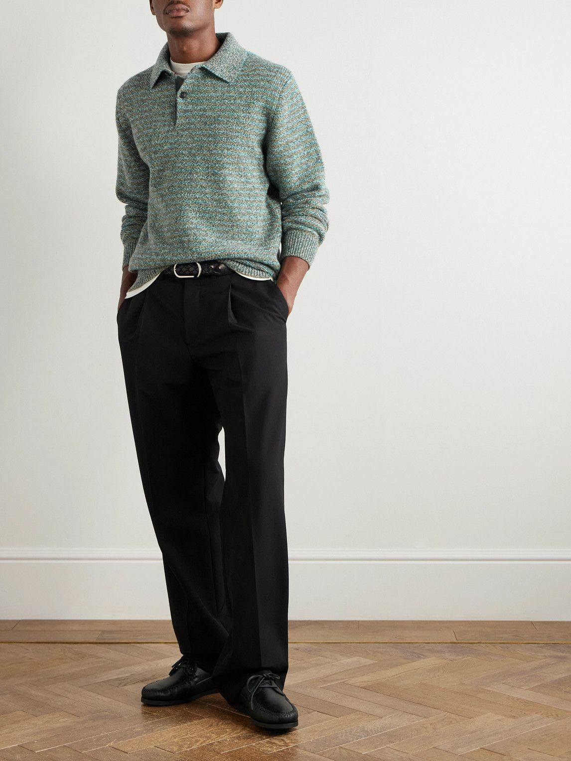 Paul Smith - Striped Wool Polo Shirt - Blue