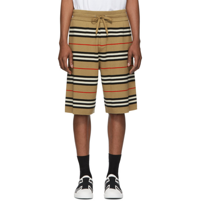 Burberry Beige Striped Merino Kenton Shorts Burberry