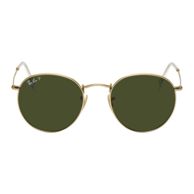 Photo: Ray-Ban Gold and Green Round Phantos Sunglasses