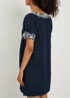 Rixo Cristina Floral-embroidered Linen-blend Mini Dress Navy