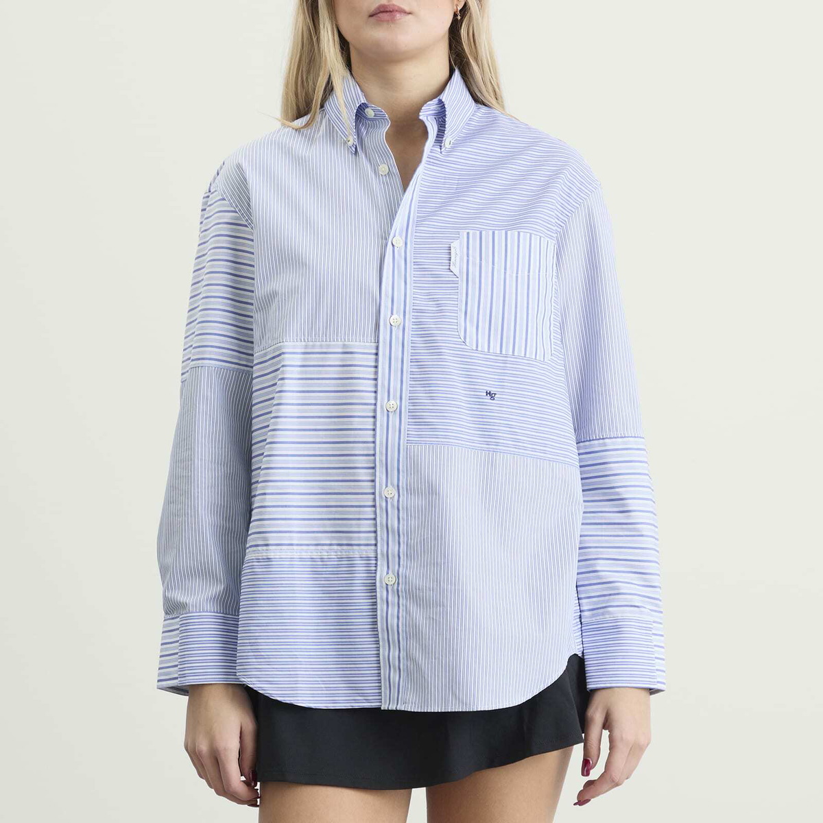 Hommegirls Women's Patchwork Shirt in Stripe Combo